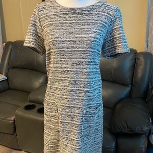 Ann Taylor Loft gray multicolor tweed short sleeve shift dress size large